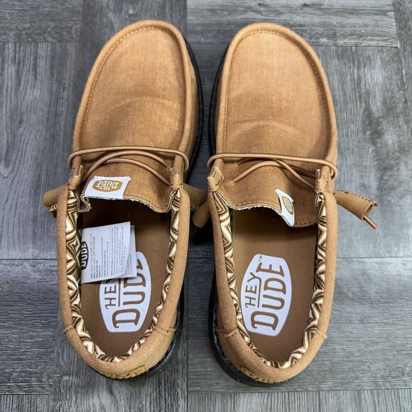 Hey Dude Wally Stretch Canvas Men size 8 Nut Black Lightweight Slip On Shoes - Picture 8 of 9